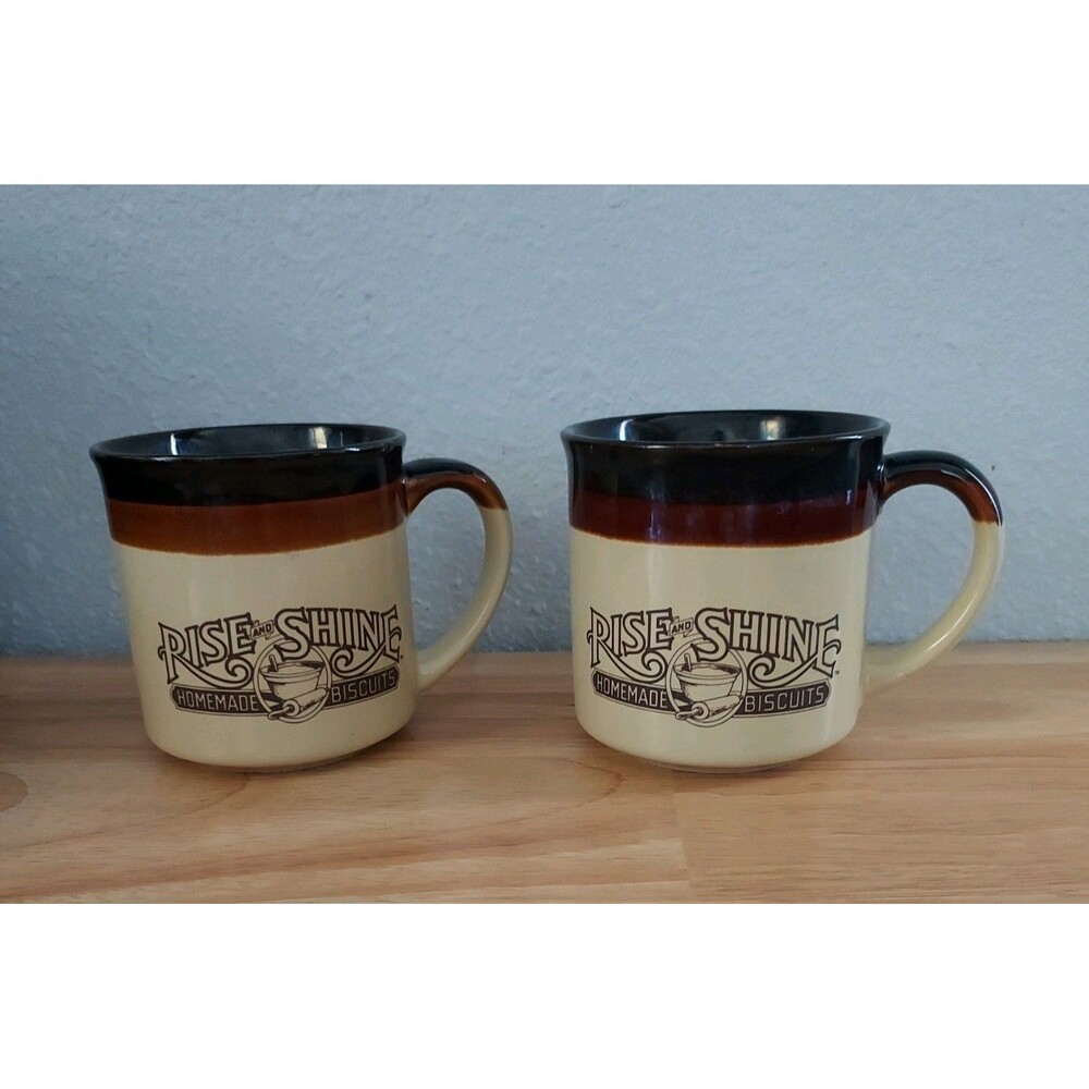 Hardee's Rise and Shine Homemade Biscuits Vintage 1984 Coffee Mugs 2 Cups Brown